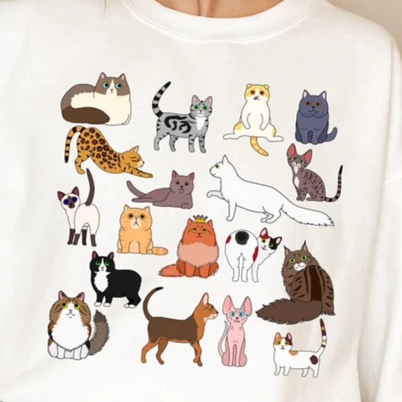 Doodle Cat Theme Shirt, Cottagecore Shirt, Cat Shirt, Cat Lover Shirt - Picture 1 of 4